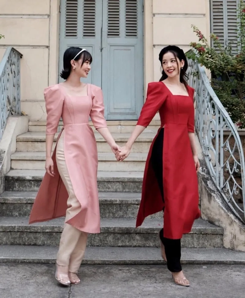 Vẻ đẹp hiện đại tinh tế từ áo dài tay phồng cổ vuông