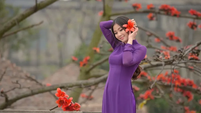 Sự thoải mái duyên dáng từ áo dài tím tay lửng