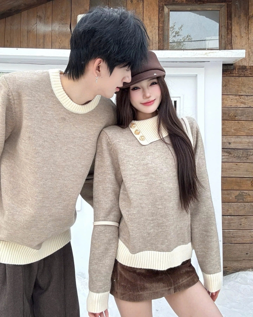 Cách phối đồ với áo len đôi mùa đông cùng quần ống rộng sành điệu