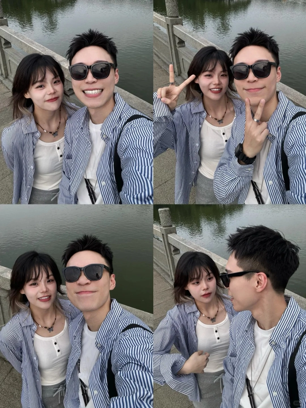 Áo sơ mi cặp màu trắng phối cùng phụ kiện đồng hồ đơn giản