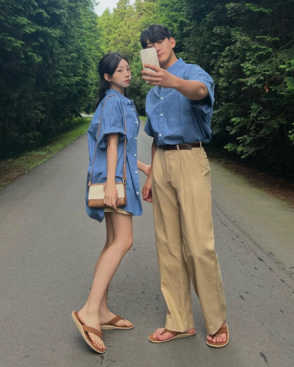 Cặp đôi diện áo sơ mi cặp màu jeandạo phố