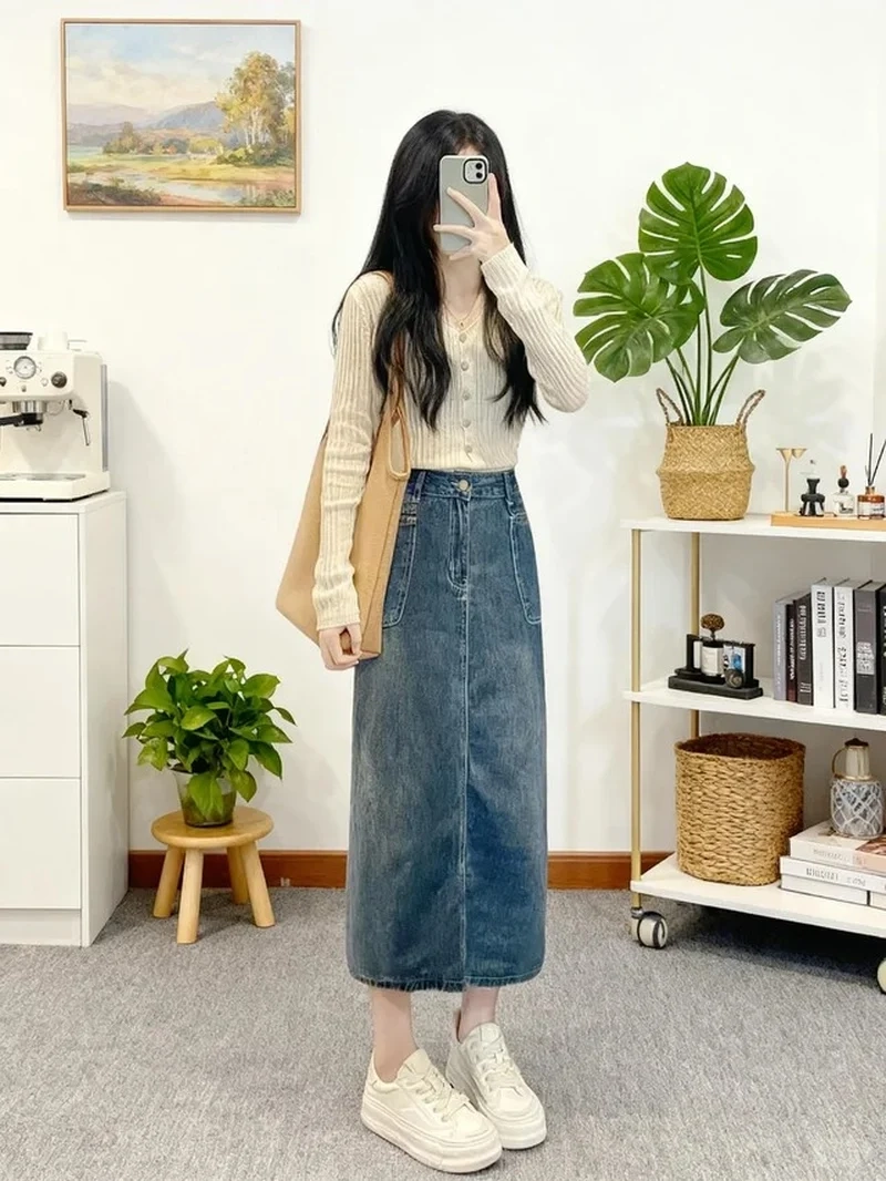 Chân váy Denim dáng dài là ai trong làng mốt