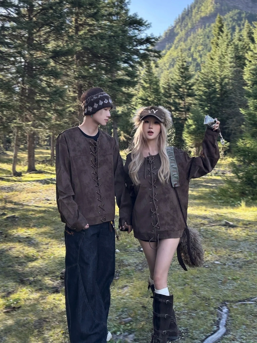 Set áo len đôi đà lạt đẹp họa tiết thổ cẩm truyền thống