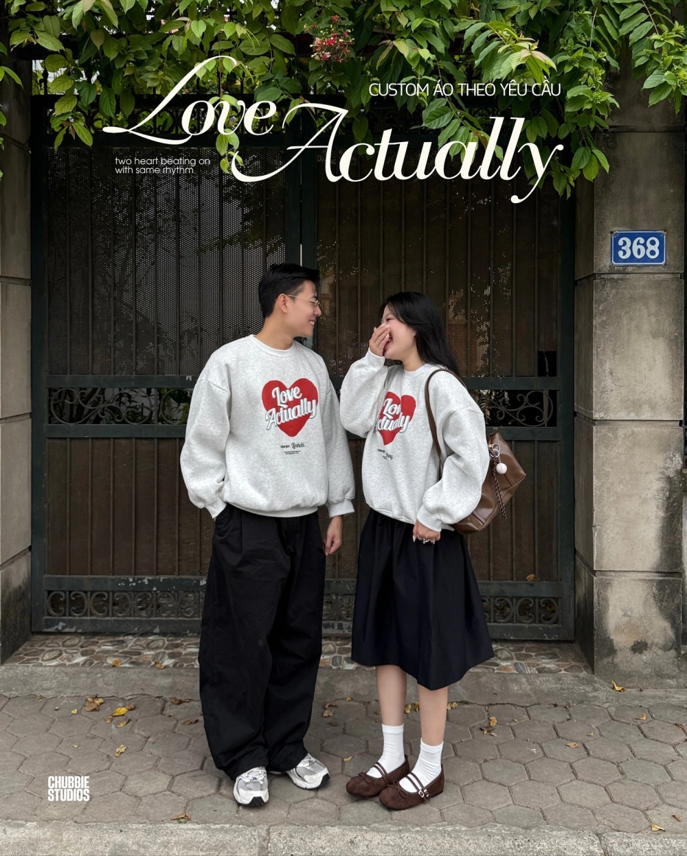 Áo sweater oversized cặp chất liệu nỉ bông ấm áp