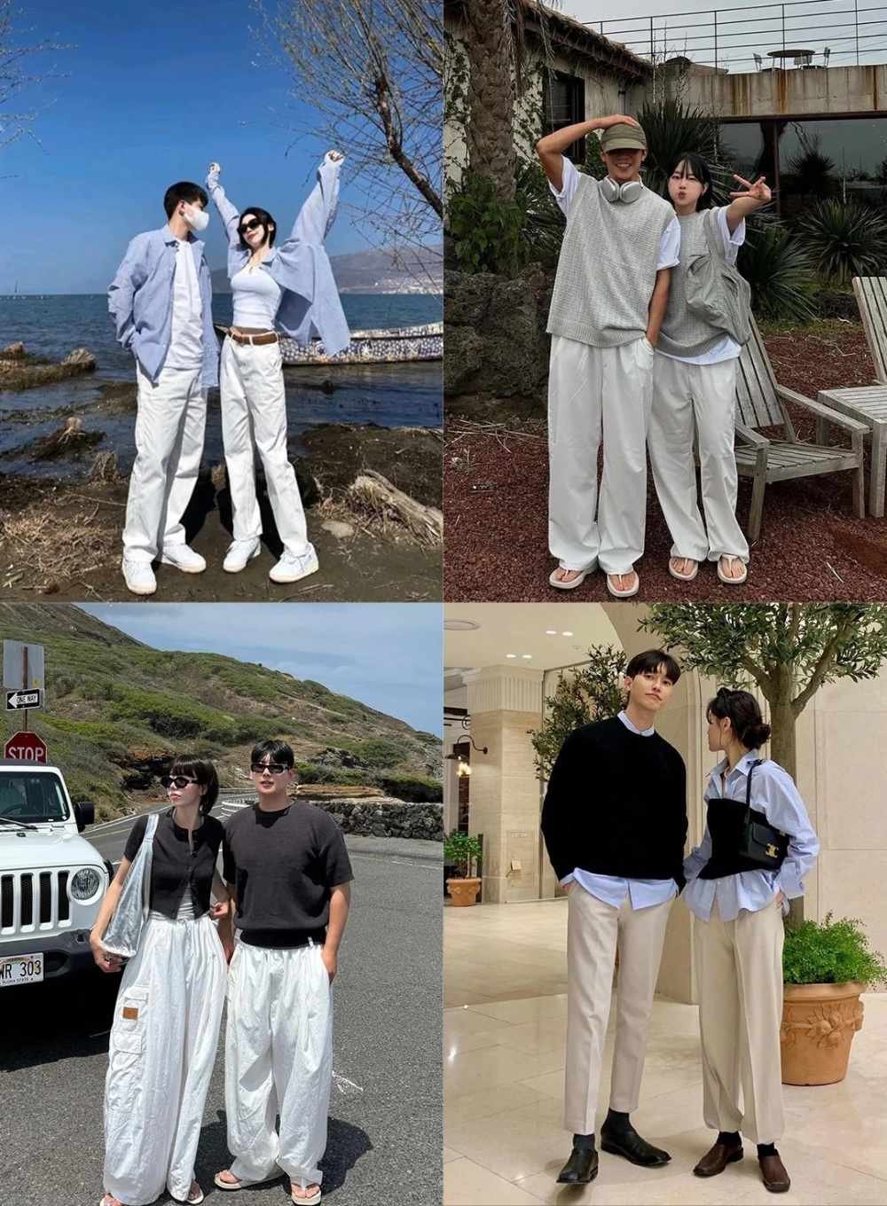 Cặp đôi mặc đồ đôi tết màu xanh dạo phố hoa