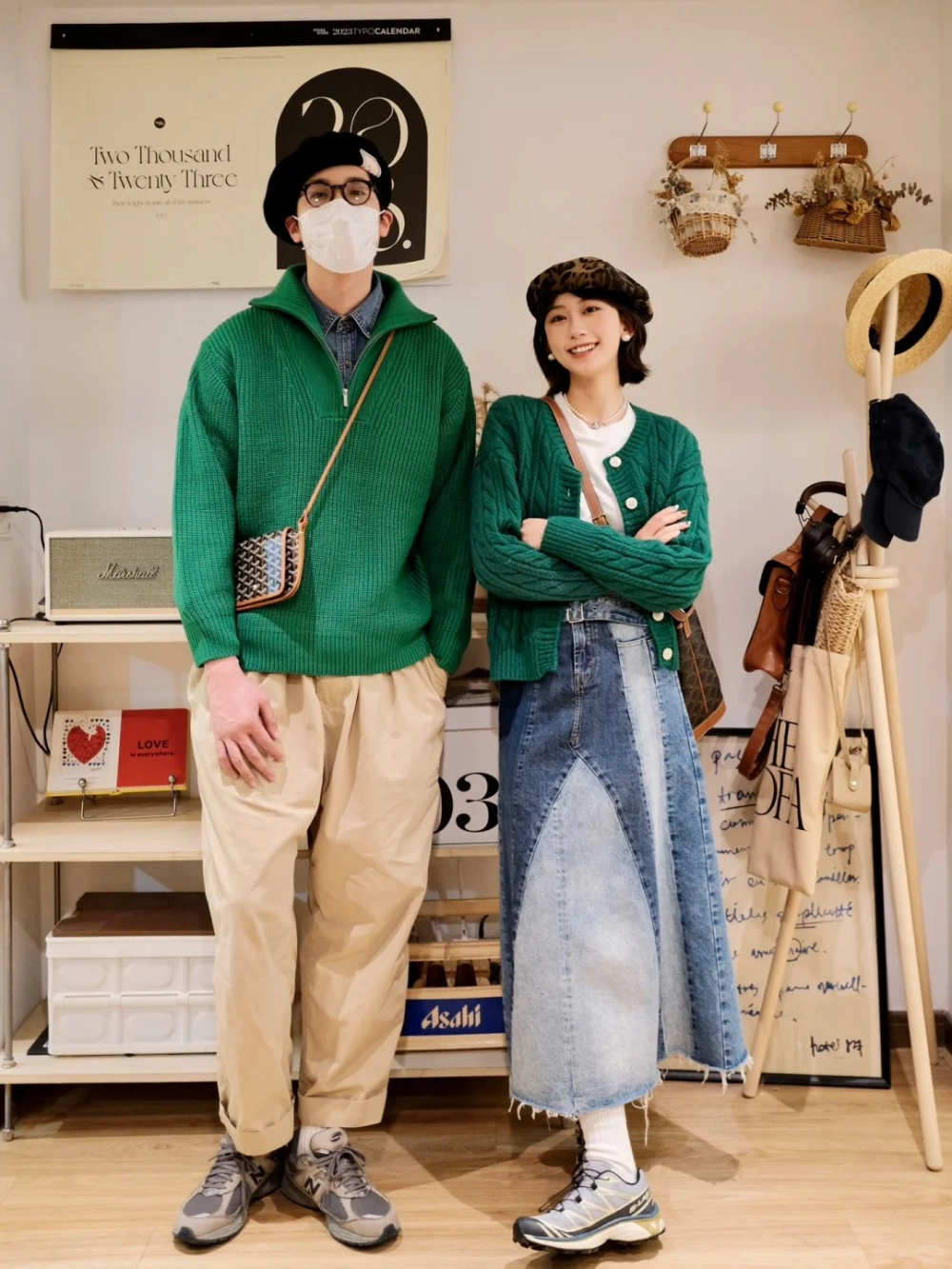 Bộ đồ đôi tết màu xanh chất liệu cotton thoáng mát