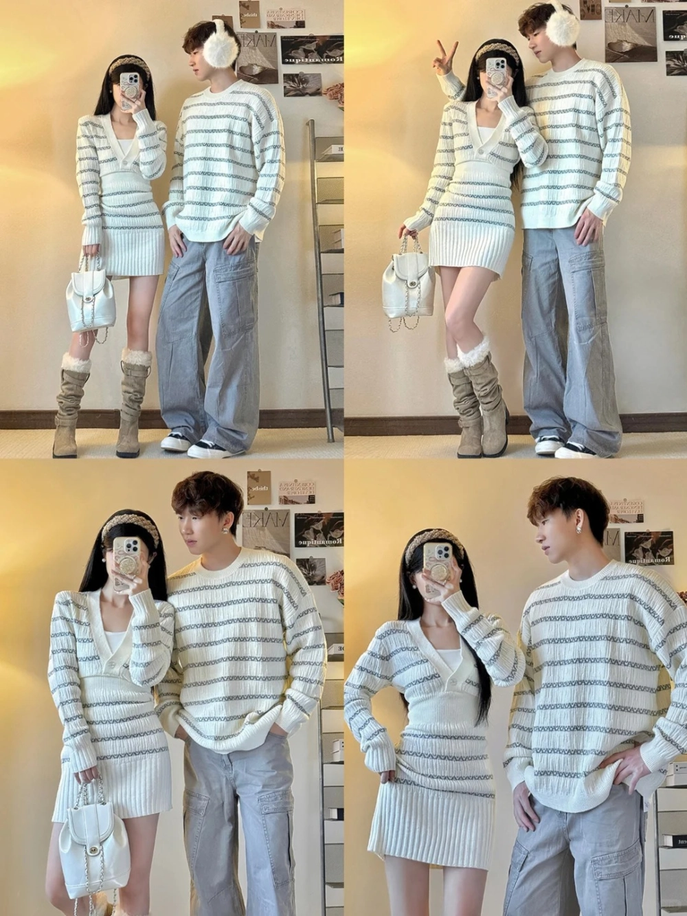 Đồ đôi tối giản màu xám thiết kế tinh tế