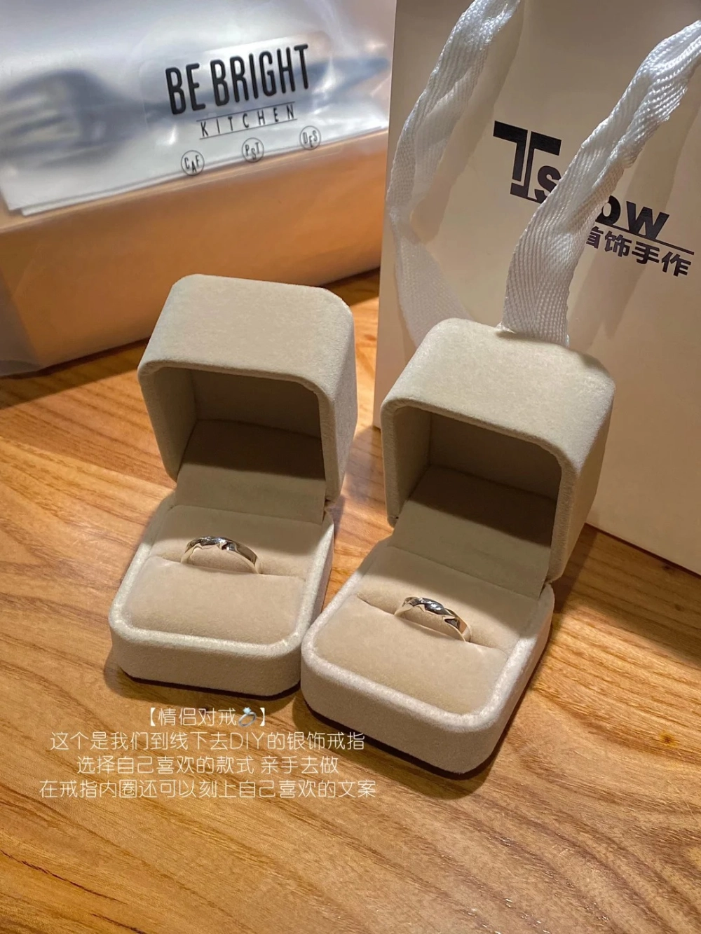 Nhẫn bạc thủ công DIY đặt trong hộp nhung sang trọng làm phụ kiện đồ đôi kỷ niệm