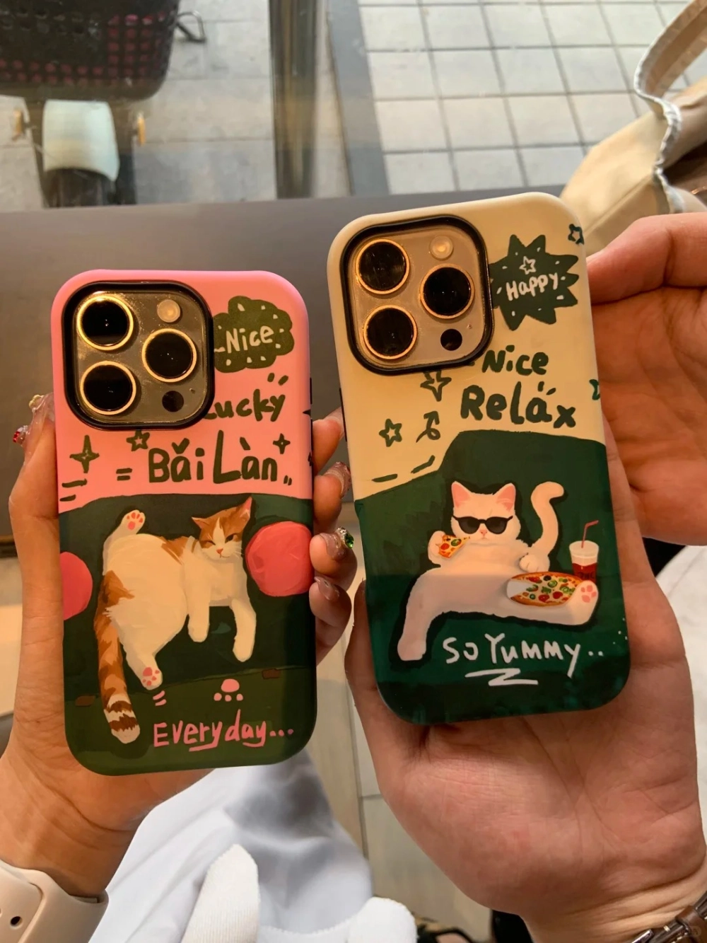 Ốp lưng iPhone phụ kiện đồ đôi phong cách vẽ tay hình mèo dễ thương cho nam nữ