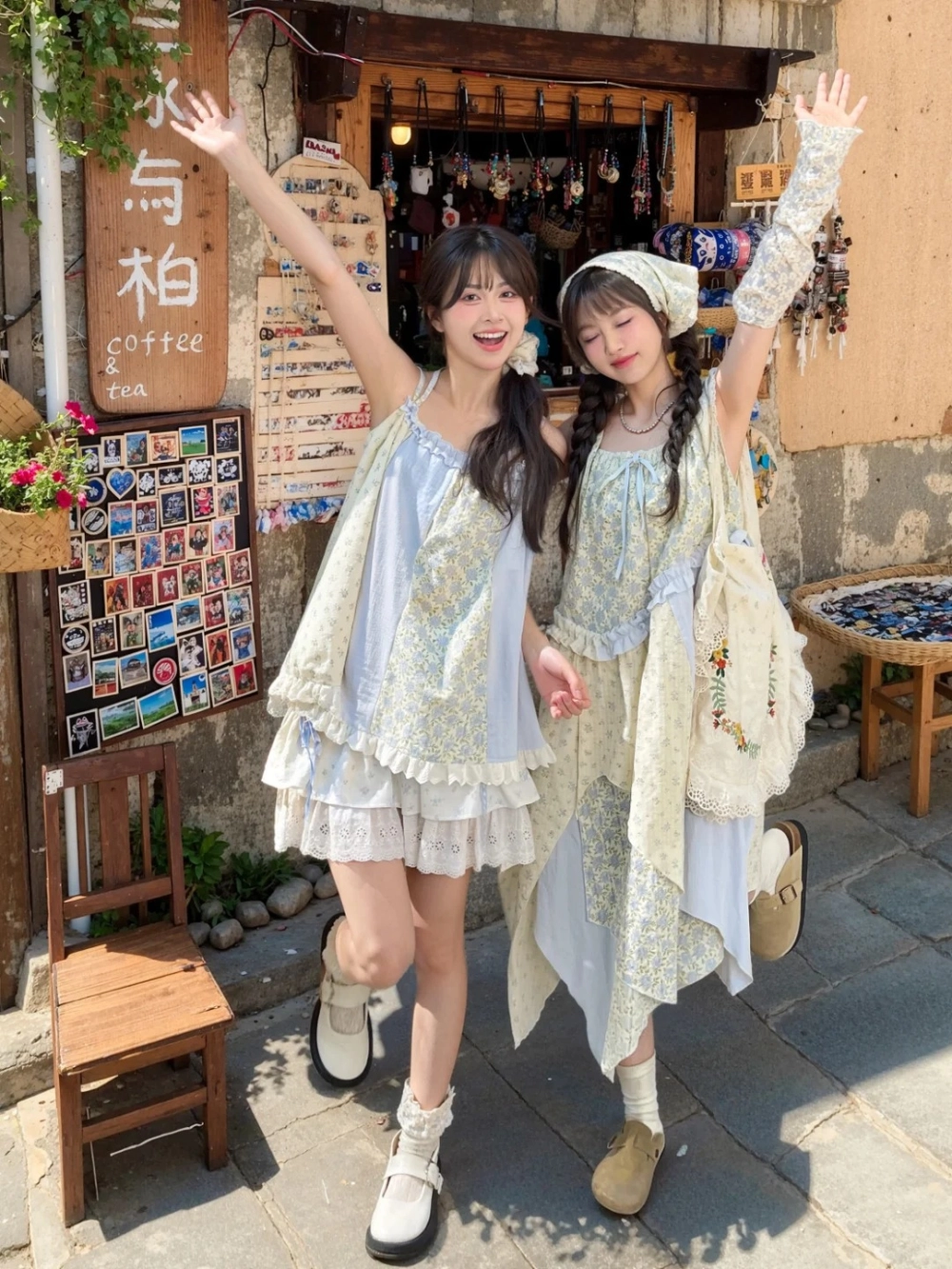 Mẫu váy đôi bạn thân hoa nhí mang phong cách vintage nhẹ nhàng
