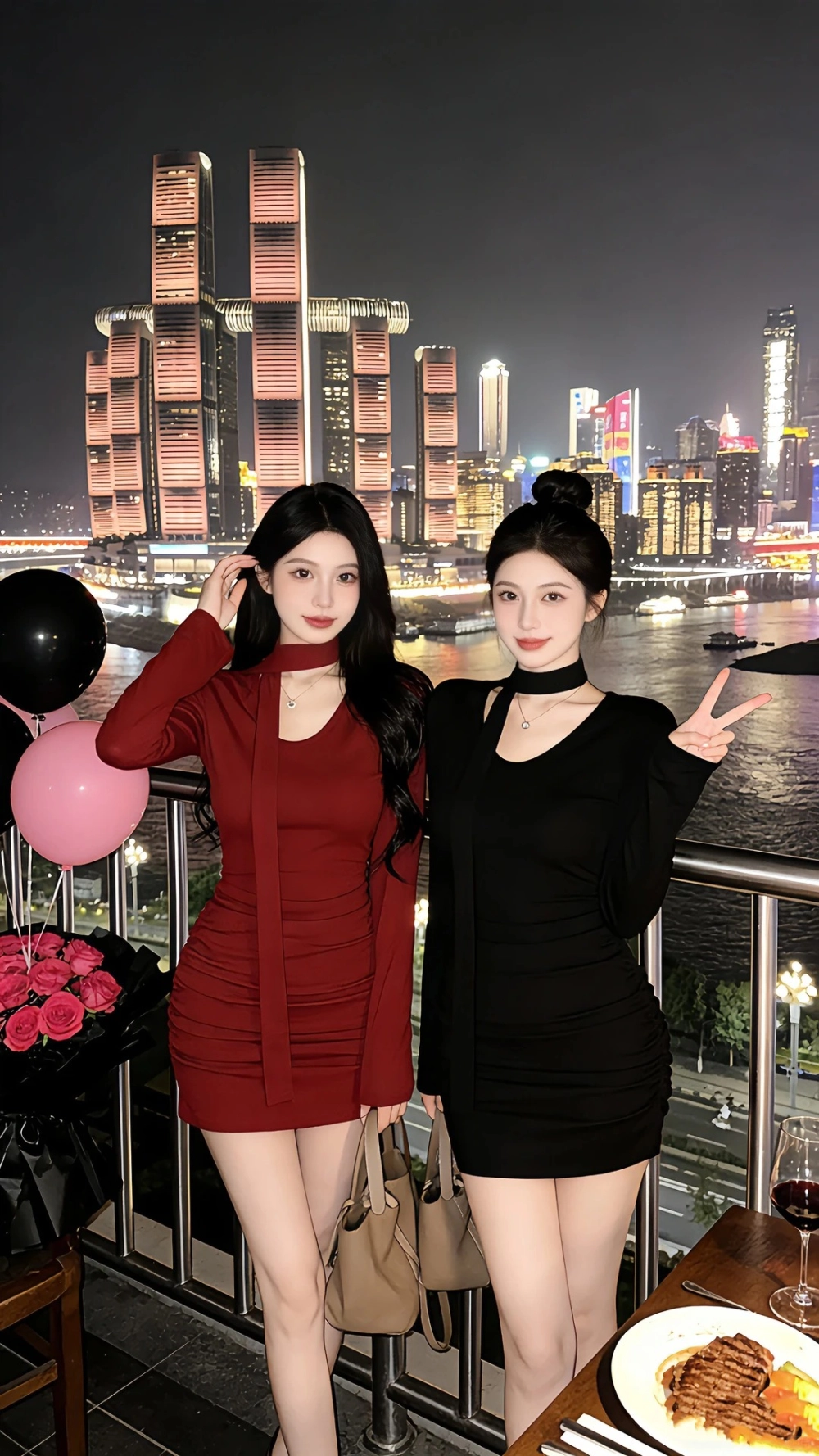 Váy đôi bạn thân chất liệu nhung cao cấp cho mùa tết ấm áp