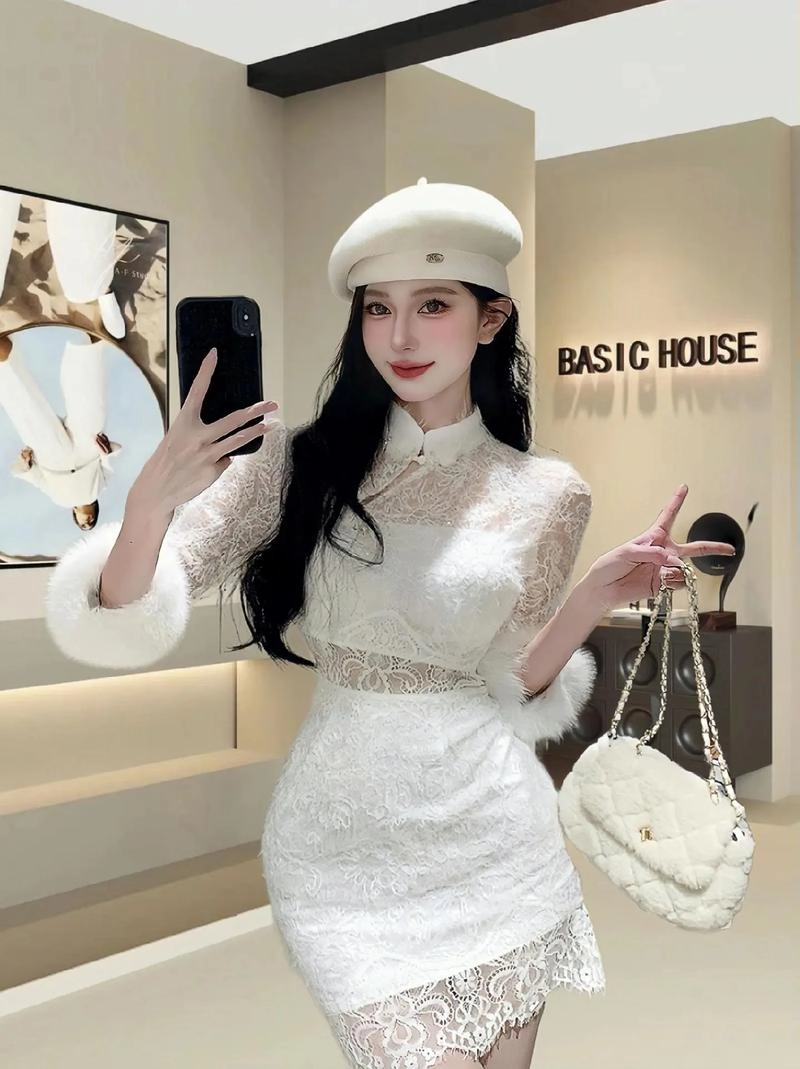 Đầm ren trắng thời trang mang nét cổ điển