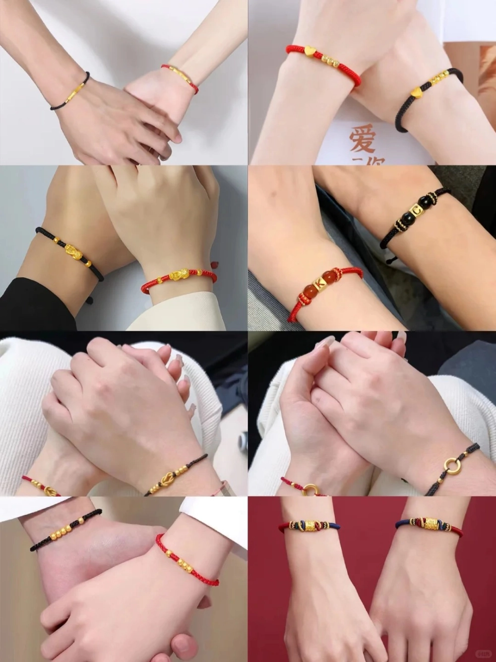 Vòng tay đôi dây chỉ đỏ và đen đính hạt vàng may mắn phù hợp làm quà tặng dịp lễ tết