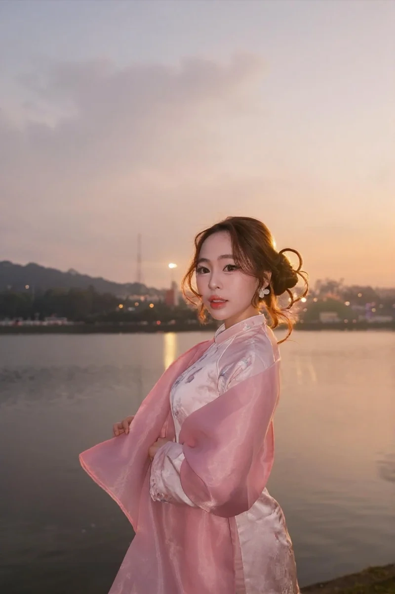 Trang phục truyền thống đẹp hơn với Mặc áo dài phối khăn choàng lụa hài hòa