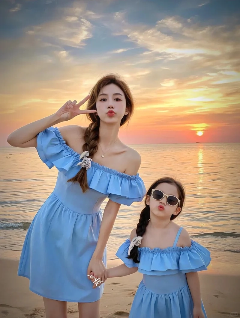 Thiết kế hài hòa của Set váy mẹ và bé gái thiết kế