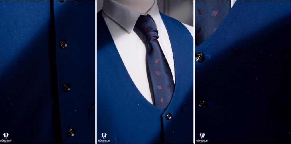 Áo dài cách tân với áo gile xanh navy và cà vạt