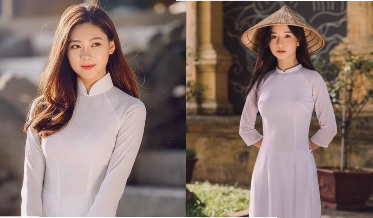 Áo dài cổ truyền thống với cổ lá sen mềm mại