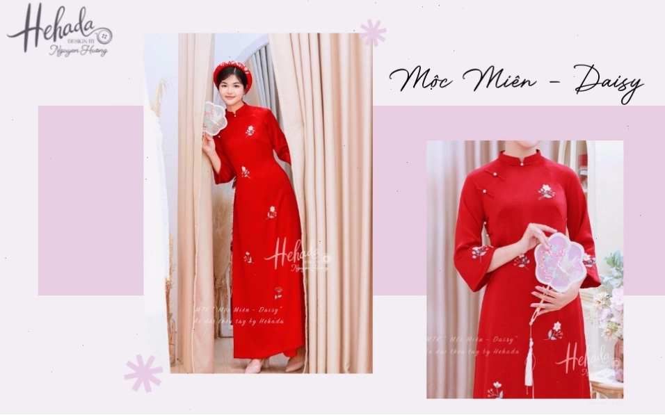 Áo dài cưới đỏ cổ tàu thanh lịch, phom dáng truyền thống