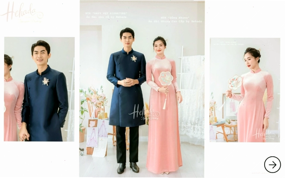 Áo dài cưới đôi chất liệu nhung trơn
