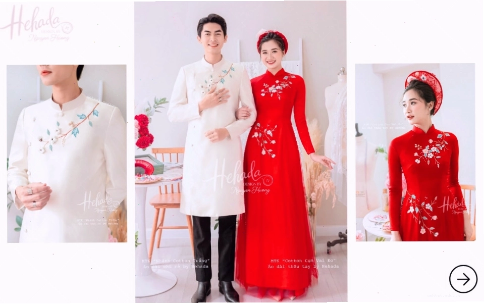 Áo dài cưới đôi màu trắng thêu tay
