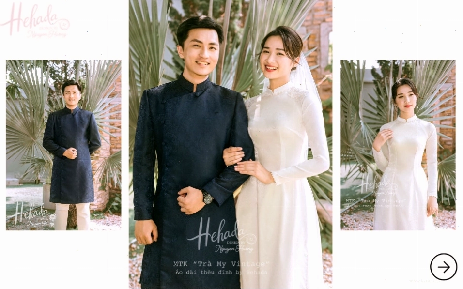 Áo dài cưới đôi vintage trơn