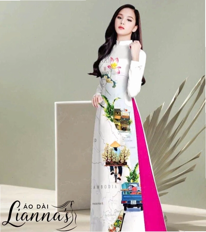 Áo dài lễ hội chất liệu lụa mềm mại, họa tiết hoa văn tinh tế