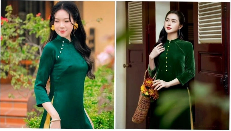Áo dài màu nâu lục bảo