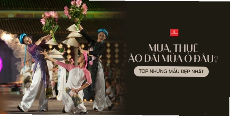 Áo dài múa vàng hoàng gia với họa tiết cổ điển, tay áo dài bồng bềnh