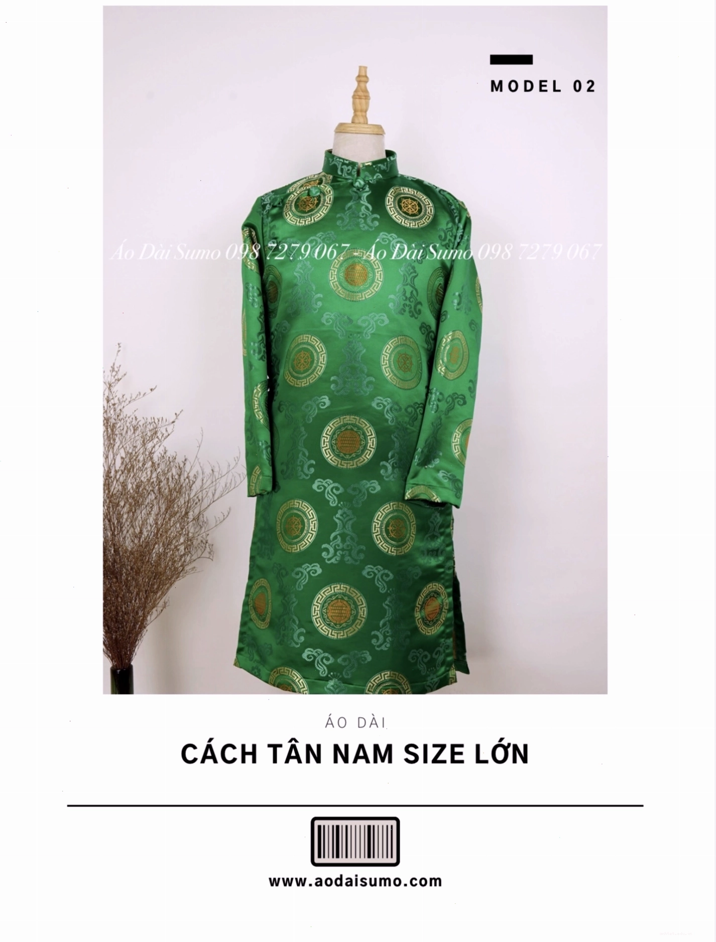 Áo dài nam gấm màu xanh navy, họa tiết rồng thêu chìm