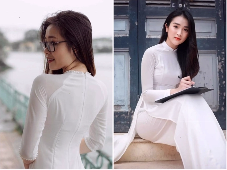 Áo dài trắng với tà áo cách điệu, xẻ cao hơn