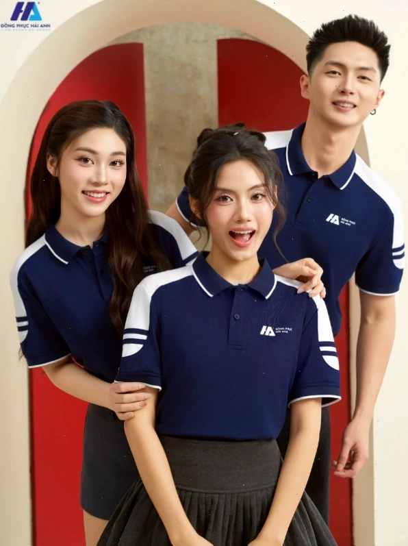 Áo đồng phục công ty Ecotton 2 màu xanh đen