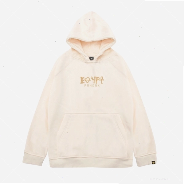 Áo hoodie zip nữ form rộng, màu nâu, có mũ, in họa tiết Ai Cập