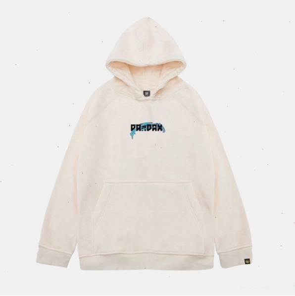 Áo hoodie zip nữ màu kem, có mũ, form rộng, chất liệu nỉ chân cua