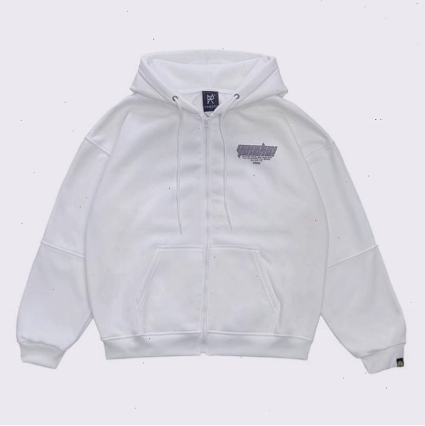 Áo khoác hoodie zip nữ màu trắng form rộng, chất liệu nỉ bông dày, phối cùng quần short