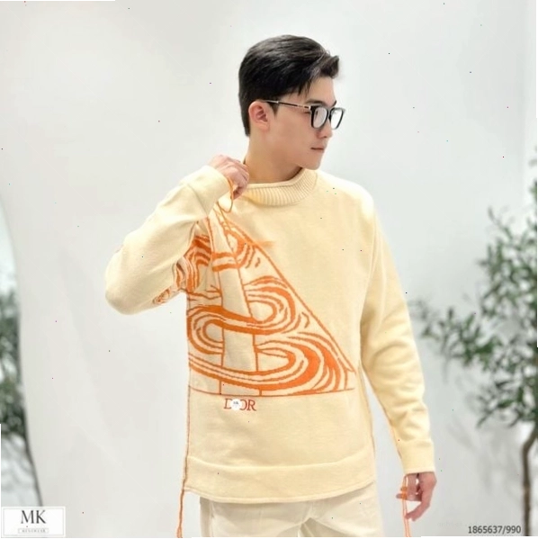 Áo len nam nữ cao cấp hoạ tiết be phối cam thêu