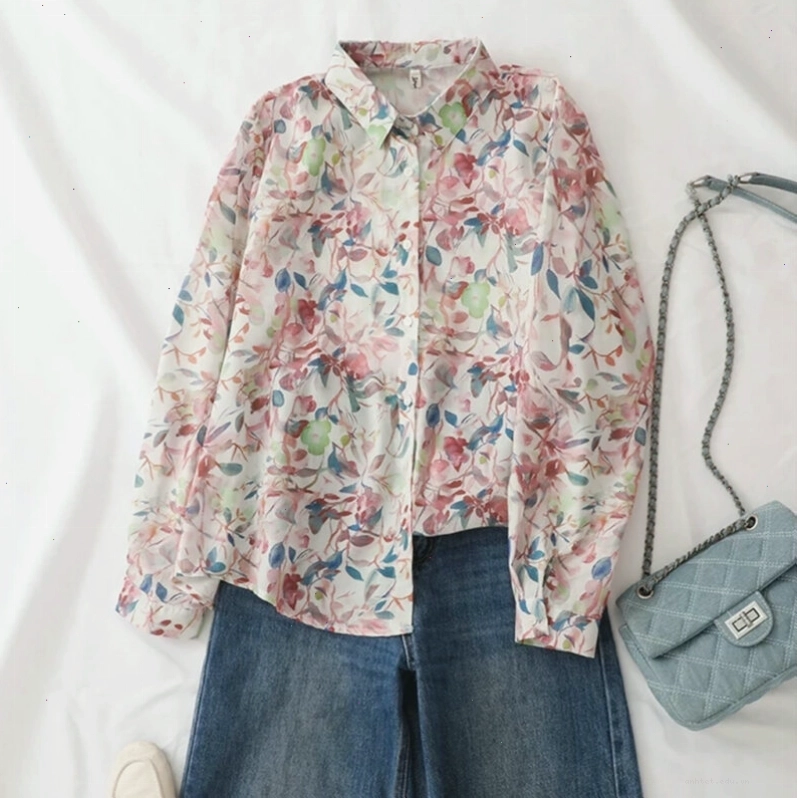 Áo sơ mi floral vintage nữ tính, họa tiết hoa nhí