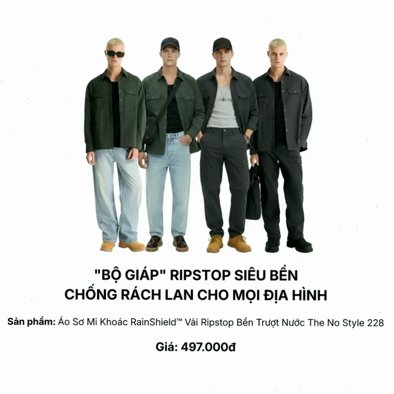 Áo sơ mi khoác ngoài chất liệu chống nước, màu xanh rêu, dáng rộng