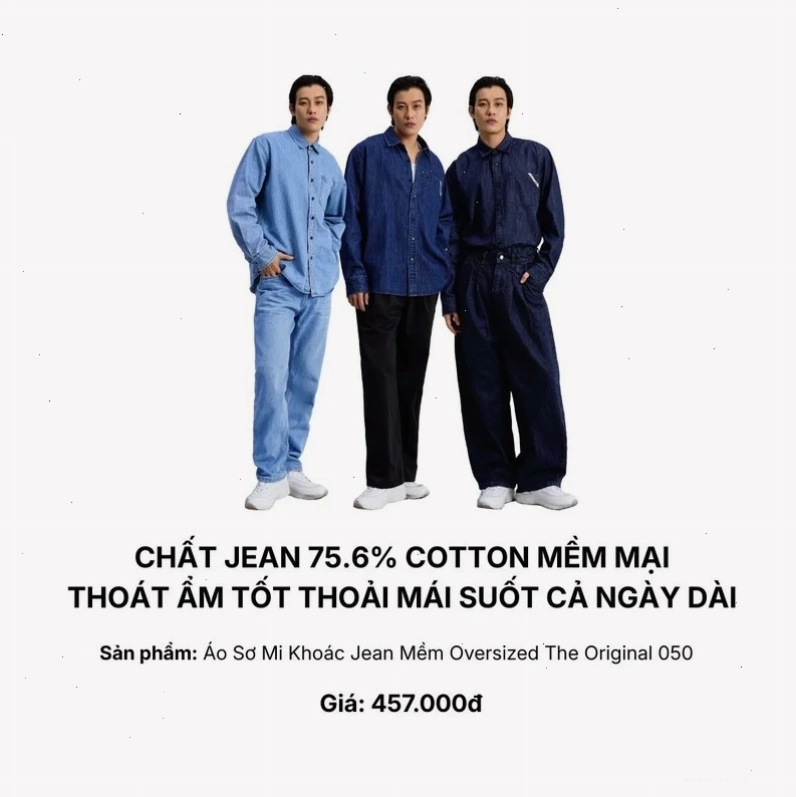 Áo sơ mi khoác ngoài chất liệu jean mềm, dáng oversized, màu xanh đậm