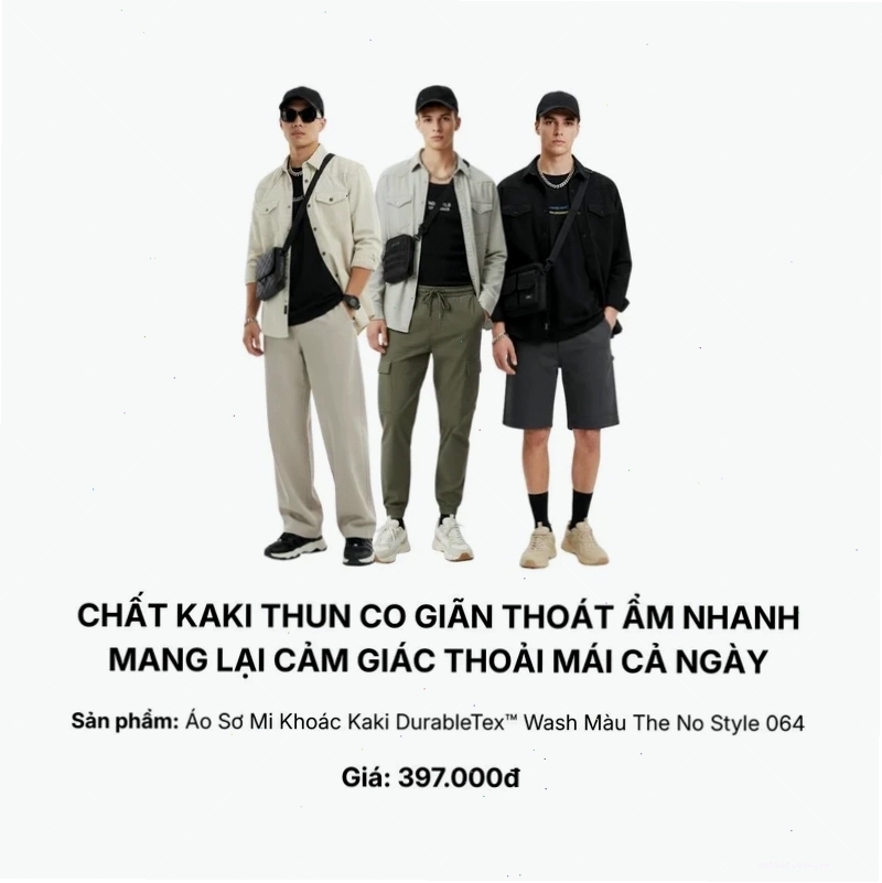 Áo sơ mi khoác ngoài chất liệu kaki, màu be, dáng rộng, có túi ở ngực