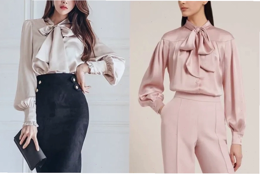 Áo sơ mi lụa nữ cổ nơ màu xanh ngọc bích