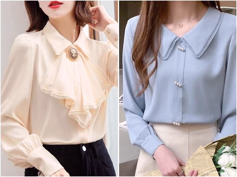 Áo sơ mi lụa nữ dài tay màu xanh ngọc bích, cổ bẻ, cài khuy