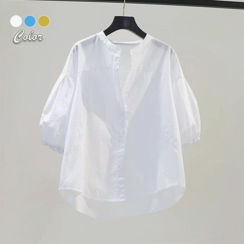 Áo sơ mi tay lửng cổ tròn tiểu thư