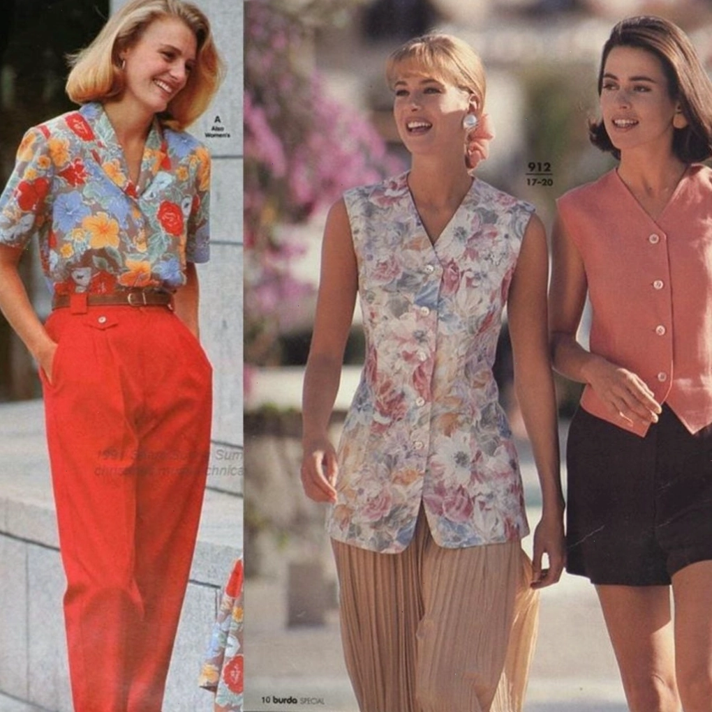Áo sơ mi vintage họa tiết hoa nhí, dáng rộng, tay dài.