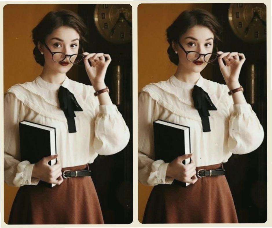 Áo sơ mi vintage nữ họa tiết kẻ caro, cổ bẻ, dáng rộng.