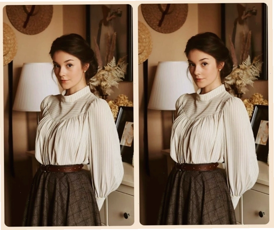Áo sơ mi vintage nữ họa tiết kẻ sọc, cổ bẻ, dáng rộng.