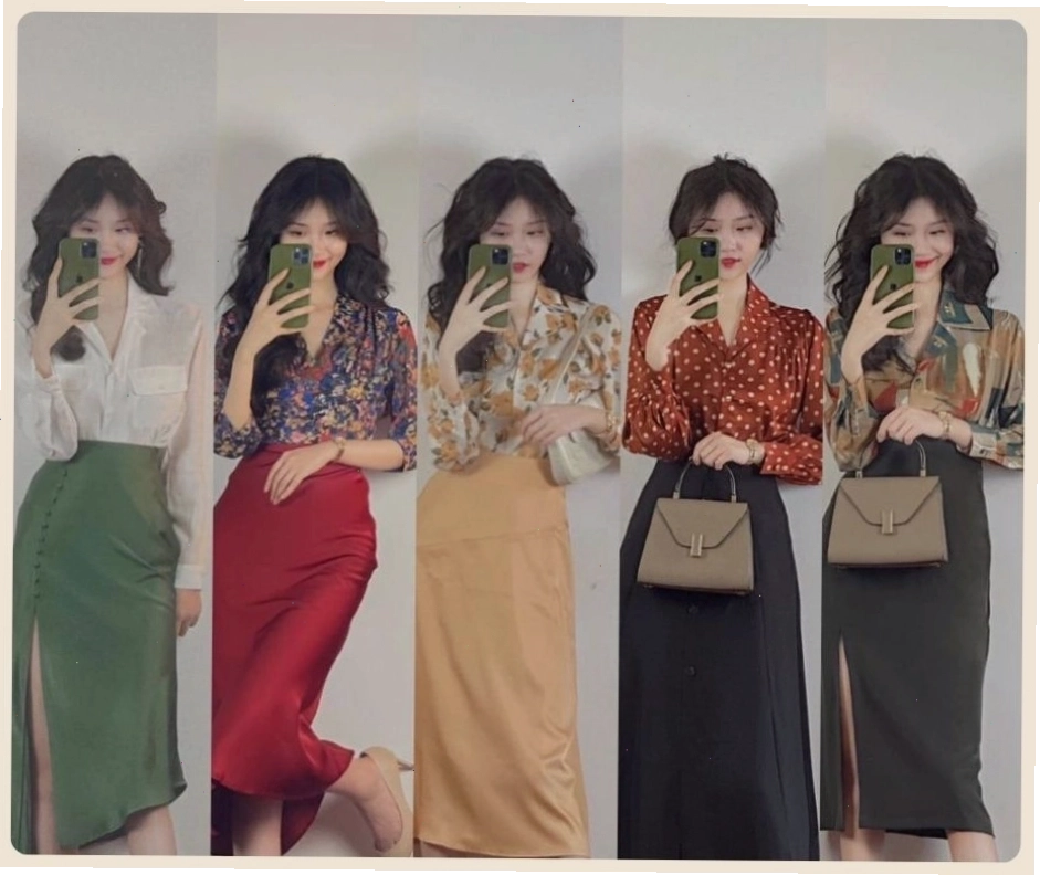 Áo sơ mi vintage nữ màu trắng, cổ bẻ, dáng rộng.
