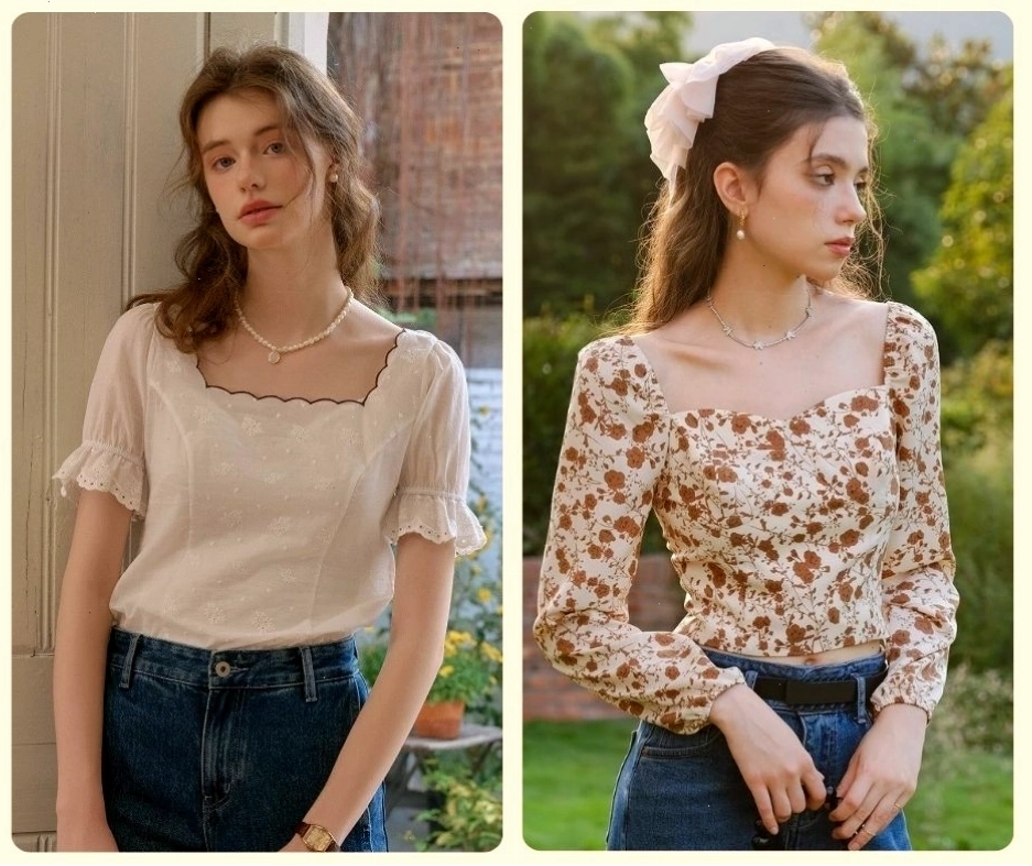 Áo sơ mi vintage nữ màu trắng, cổ bẻ, dáng rộng, có túi trước.