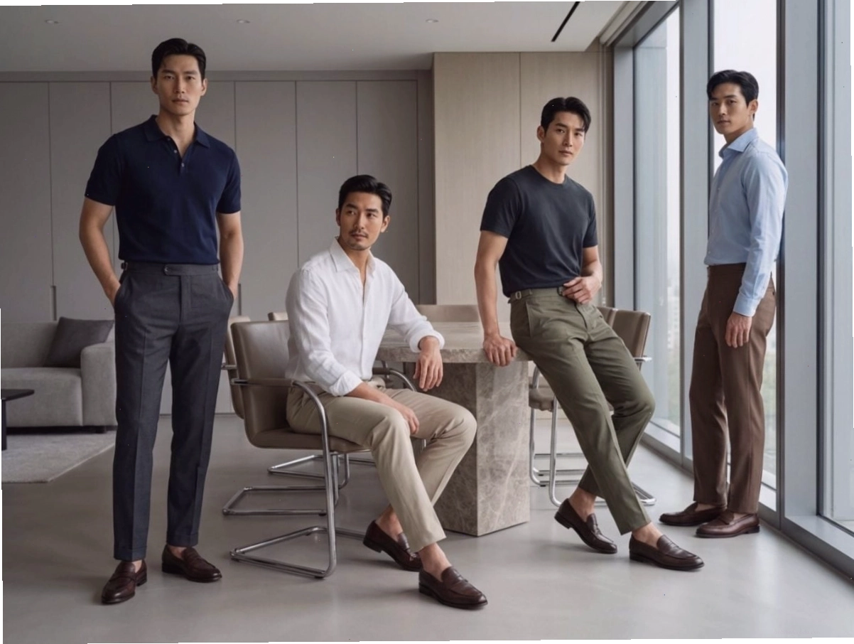 Cận cảnh chi tiết quần tây ống suông nam dáng sidetab với đường may tinh tế