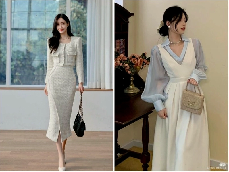 Cận cảnh phụ kiện của cặp đôi: chàng đeo đồng hồ, nàng đeo khuyên tai và vòng cổ, cùng nhau diện đồ đôi trắng