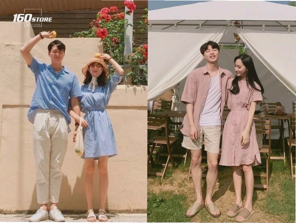 Cặp đôi diện đồ đôi lãng mạn với váy và áo sơ mi pastel